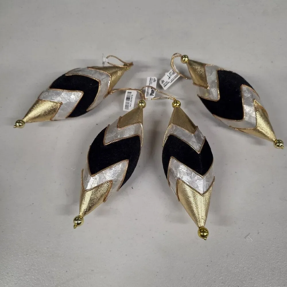 Vintage Pier 1 Lot of 4 NWT Teardrop Finial shape Ornaments Gold Black Siver